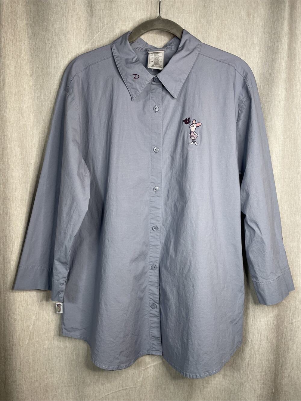 Vintage Disney Store Embroidered Piglet Shirt - Size Large, Button-up Long SLV